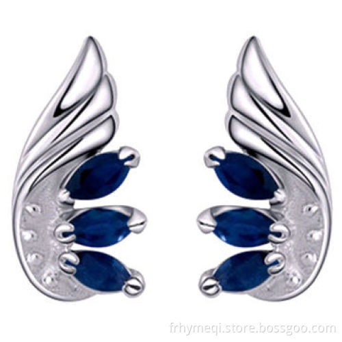 Sterling Silver Wings Stud Earring with Natural Sapphire